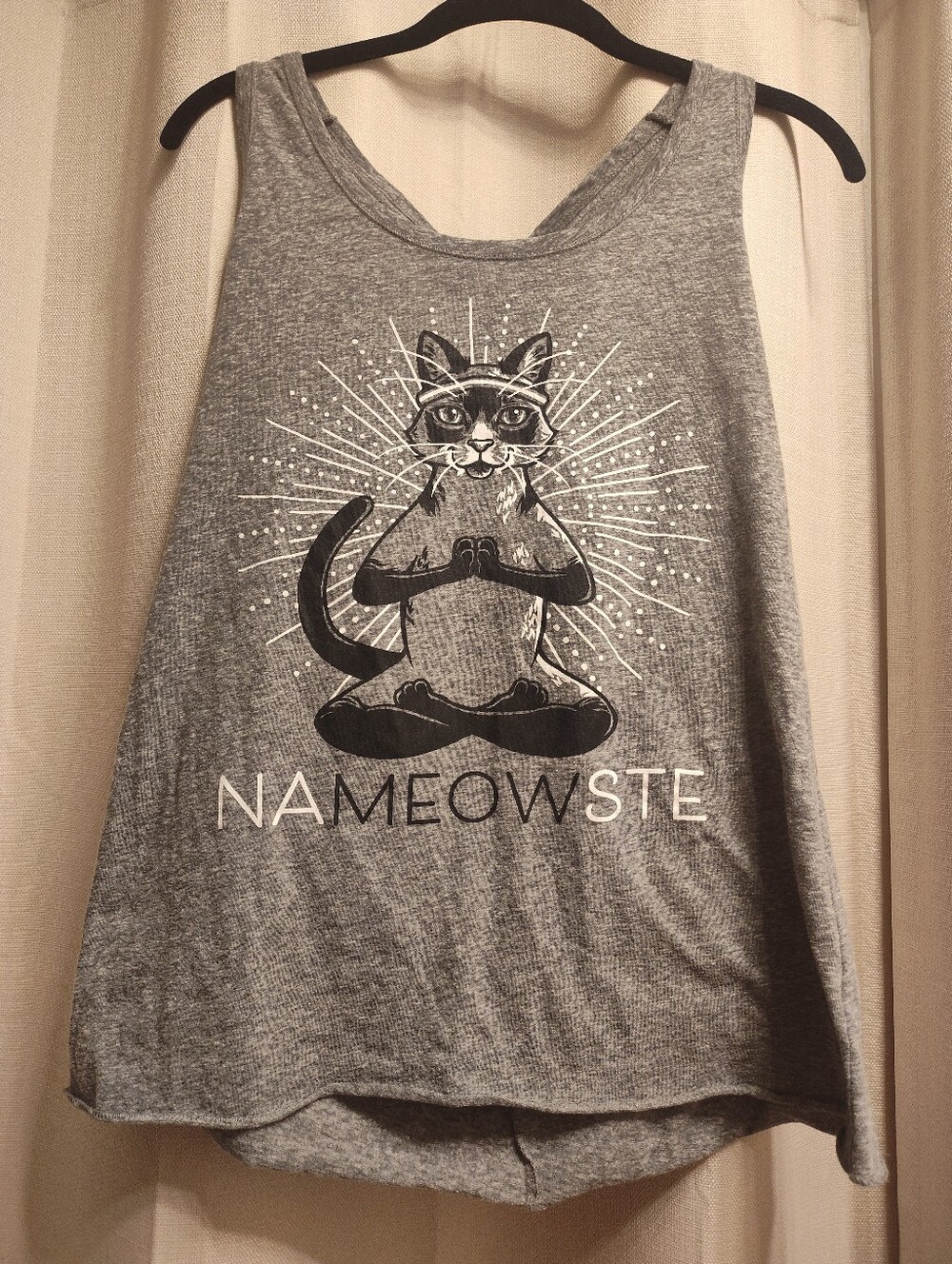 Ann Arbor Yoga Cat Namaste Workout Racerback Tank Top Twist Back for Women M